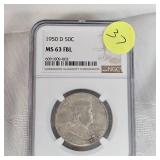 1950 D Franklin NGC MS63 FBL 50c