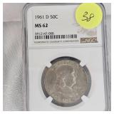 1961 D Franklin NGC MS62 50c