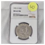 1951 D Franklin NGC MS62 FBL 50c