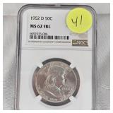 1952 D Franklin NGC MS62 FBL 50c