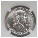 1963 D Franklin NGC MS63, FBL 50c