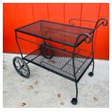 Metal Mesh Patio Serving Cart with Wheels