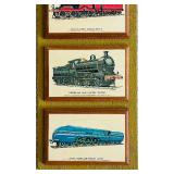 Framed Set of 6 Vintage Train Illustration Plaques