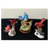 Set of 3 Decorative Songbird Figurines with Cardinals and Bluebird