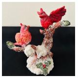 Set of 3 Decorative Songbird Figurines with Cardinals and Bluebird