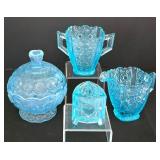 Vintage LE Wright Moon & Stars Candy Dish, L.G. Wright Blue Daisy & Button Creamer and Sugar and More