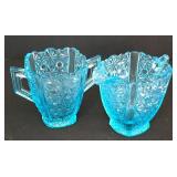 Vintage LE Wright Moon & Stars Candy Dish, L.G. Wright Blue Daisy & Button Creamer and Sugar and More