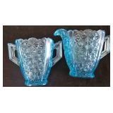 Vintage LE Wright Moon & Stars Candy Dish, L.G. Wright Blue Daisy & Button Creamer and Sugar and More