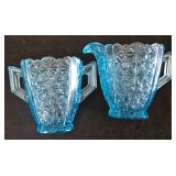 Vintage LE Wright Moon & Stars Candy Dish, L.G. Wright Blue Daisy & Button Creamer and Sugar and More