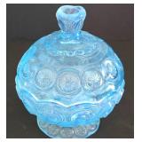 Vintage LE Wright Moon & Stars Candy Dish, L.G. Wright Blue Daisy & Button Creamer and Sugar and More