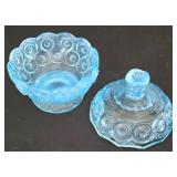 Vintage LE Wright Moon & Stars Candy Dish, L.G. Wright Blue Daisy & Button Creamer and Sugar and More