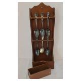 Vintage Wooden Spoon Holder With Collectible Spoons