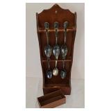 Vintage Wooden Spoon Holder With Collectible Spoons