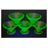 Vintage Anchor Hocking Spiral Uranium Glass Desert Dish Set