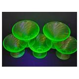 Vintage Anchor Hocking Spiral Uranium Glass Desert Dish Set