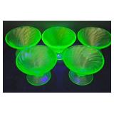 Vintage Anchor Hocking Spiral Uranium Glass Desert Dish Set