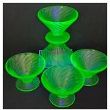 Vintage Anchor Hocking Spiral Uranium Glass Desert Dish Set