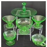 Eclectic Selection of Vintage Uranium Glass Treasures including a Vintage Anchor Hocking Uranium Glass Sandwich Server