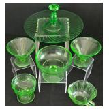 Eclectic Selection of Vintage Uranium Glass Treasures including a Vintage Anchor Hocking Uranium Glass Sandwich Server