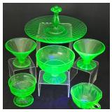 Eclectic Selection of Vintage Uranium Glass Treasures including a Vintage Anchor Hocking Uranium Glass Sandwich Server