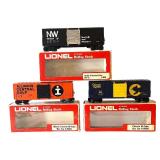 Lionel O Scale Hi-Cube Box Car Set: Illinois Central, Chessie, Norfolk & Western