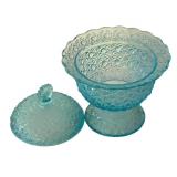 Vintage Fenton Light Blue Daisy and Button Candy Dish, Fenton Glass, Trinket Dish