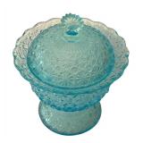 Vintage Fenton Light Blue Daisy and Button Candy Dish, Fenton Glass, Trinket Dish