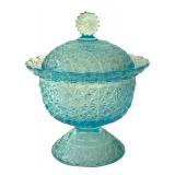 Vintage Fenton Light Blue Daisy and Button Candy Dish, Fenton Glass, Trinket Dish