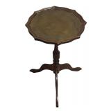 Vintage Wood Pedestal Accent Table with Scalloped Edge