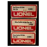 Set of 3 Lionel Hi-Cube O Scale Box Cars: New Haven, Penn Central, Union Pacific