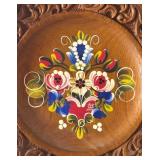 Vintage Wooden Hand Painted Plate with Floral Design