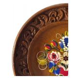 Vintage Wooden Hand Painted Plate with Floral Design