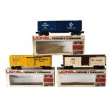 Lionel O and 027 Gauge Milwaukee Road Box Car, Erie Lakawanna Box Car and D&RGW Cookie Box Car