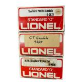 Lionel Standard O Freight Cars Lot: Southern Pacific Gondola, Grand Trunk Western Gondola and New York Central Box Car