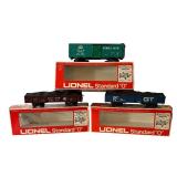 Lionel Standard O Freight Cars Lot: Southern Pacific Gondola, Grand Trunk Western Gondola and New York Central Box Car