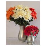 Pair of Ethan Allen Pewter Pitchers with Faux Floral Displays