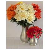 Pair of Ethan Allen Pewter Pitchers with Faux Floral Displays