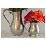 Pair of Ethan Allen Pewter Pitchers with Faux Floral Displays