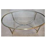 Vintage Oval Metal, Glass Topped Coffee Table