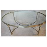 Vintage Oval Metal, Glass Topped Coffee Table