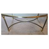 Vintage Oval Metal, Glass Topped Coffee Table