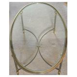 Vintage Oval Metal, Glass Topped Coffee Table
