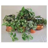Faux Foliage Decor in Brass, Copper & Terra Cotta Planters