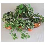 Faux Foliage Decor in Brass, Copper & Terra Cotta Planters