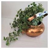 Faux Foliage Decor in Brass, Copper & Terra Cotta Planters