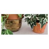 Faux Foliage Decor in Brass, Copper & Terra Cotta Planters