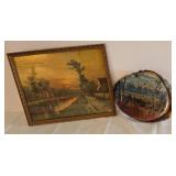 Vintage Framed Print & Wooden Plaque Art