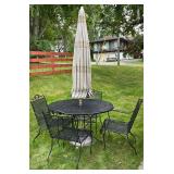 Black Metal Patio Table Set with Sun Umbrella
