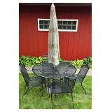 Black Metal Patio Table Set with Sun Umbrella