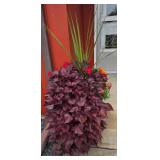 Large Beige Planter Containing a Variety of Colorful Foliage & Florals